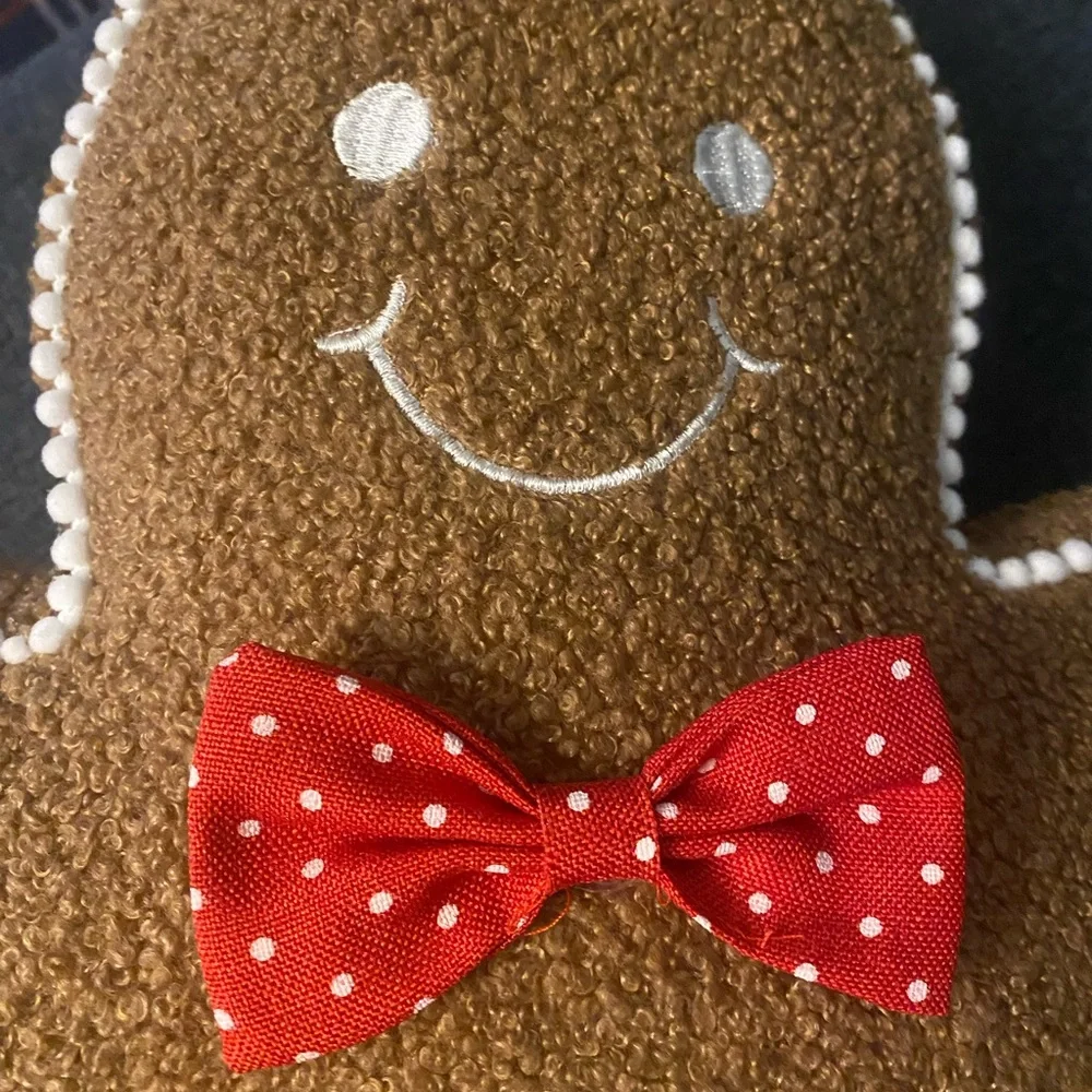 Gingerbread Man with Candy Cane and Bow Christmas Throw Pillow Decor